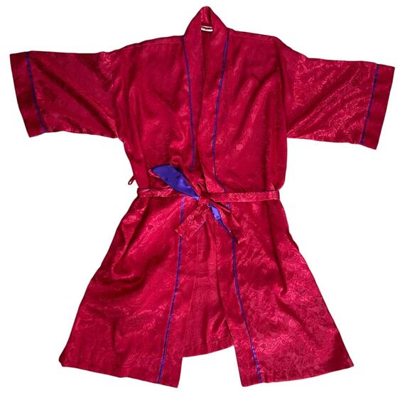 Vintage 1980's Victoria's Secret Red Floral Robe Kimono One Size Fits All - Picture 1 of 7
